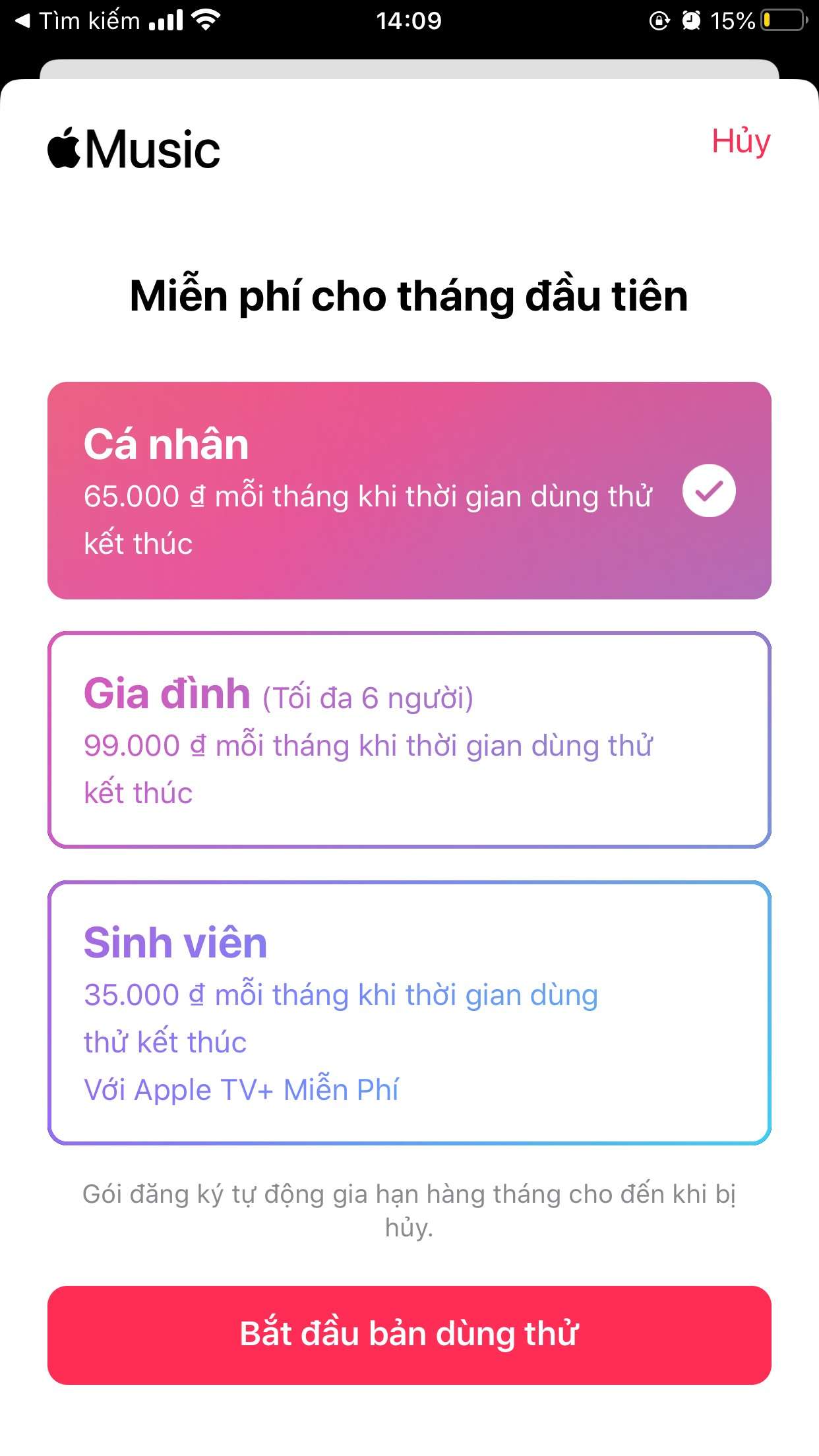 Đăng ký dùng thử miễn phí Apple Music