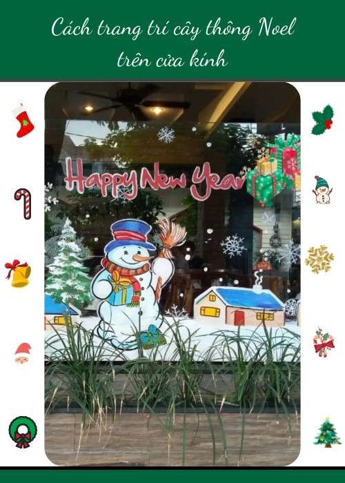 Cách trang trí cây thông Noel trên cửa kính