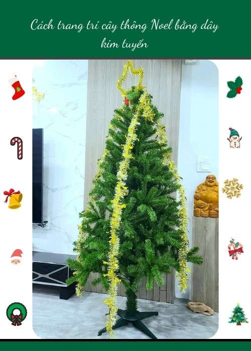 Cách trang trí cây thông Noel bằng dây kim tuyến