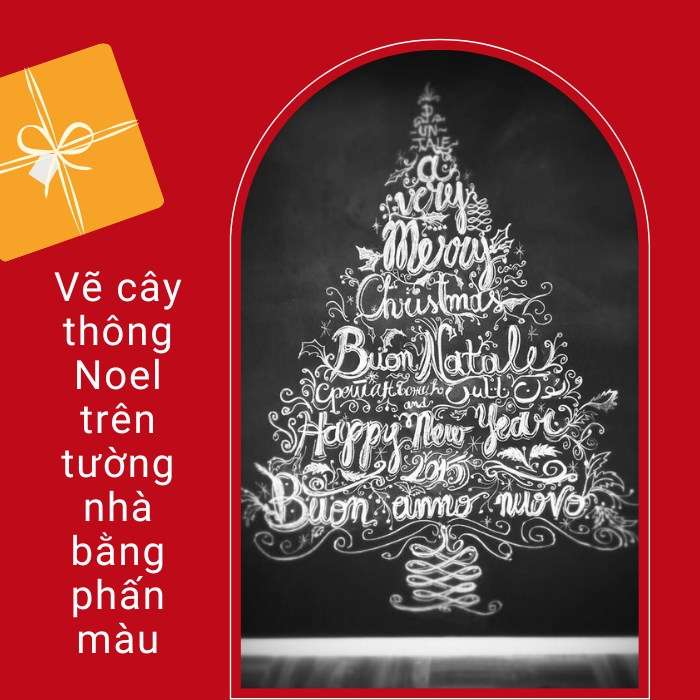 Vẽ cây thông Noel trên tường nhà bằng phấn màu