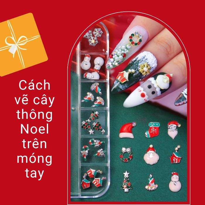 Cách vẽ cây thông Noel trên móng tay