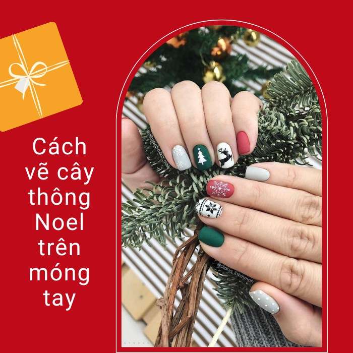 Cách vẽ cây thông Noel trên móng tay