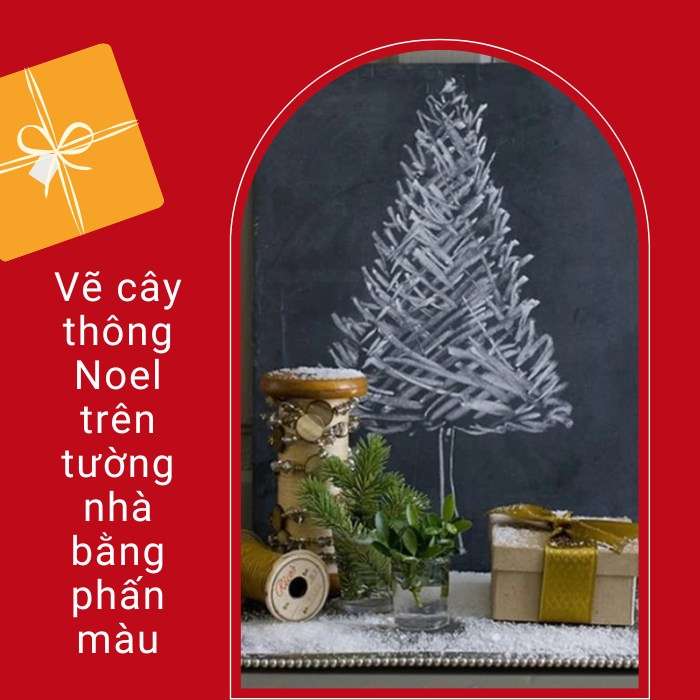 Vẽ cây thông Noel trên tường nhà bằng phấn màu