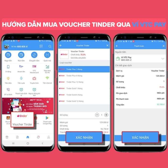 Cách mua Tinder Gold giá rẻ trên ví VTC Pay