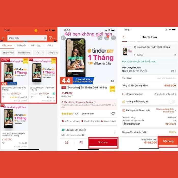 Cách mua Tinder Gold giá rẻ trên Shopee