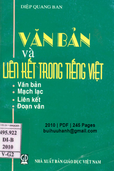 Văn bản và Liên kết bằng tiếng Việt (Nhà xuất bản Giáo dục 2010) - Diệp Quang Bản, 245 Trang |  sách tiếng việt