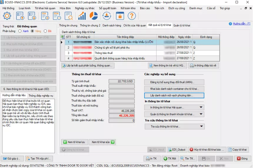 Nhận và in mã vạch tờ khai hải quan qua phần mềm ecu
