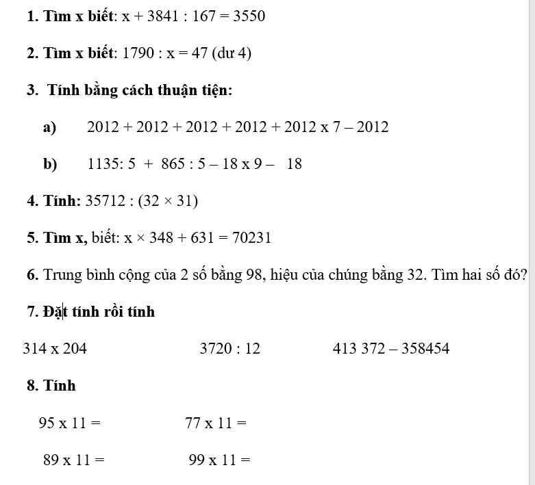 Tính toán theo cách thuận tiện nhất lớp 4