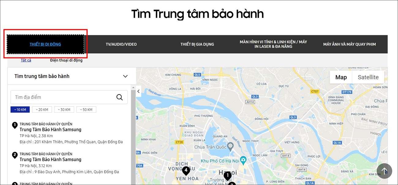 Cách tìm trung tâm bảo hành Samsung