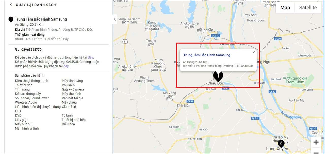 Cách tìm trung tâm bảo hành Samsung